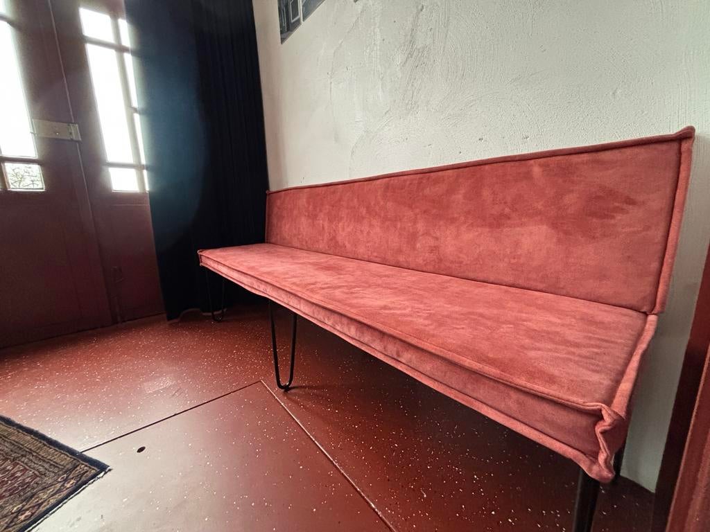 Bankje roze velours - 200 cm breed, Huis en Inrichting, Ophalen, Minder dan 75 cm, 150 tot 200 cm, Driepersoons