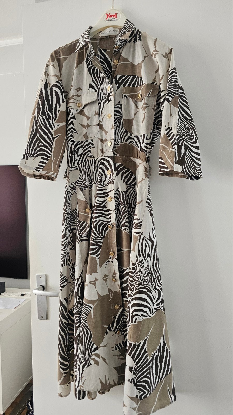 Elegante damesjurk maat 36, 100% katoen, zebraprint, Overige kleuren, Ophalen of Verzenden, Zo goed als nieuw, Knielengte