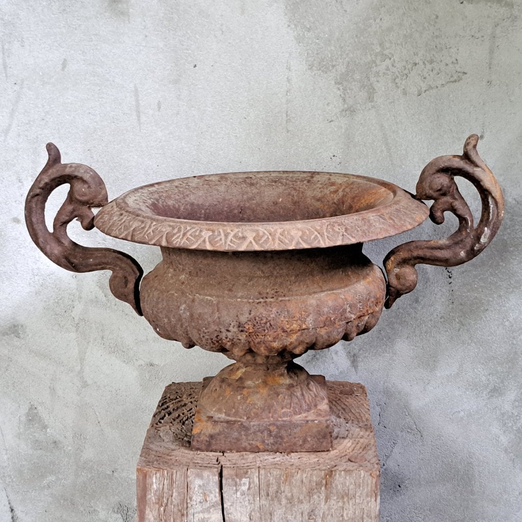 Gietijzeren vaas tuinvaas jardinière 2 oren roest *Etage3*, Gebruikt, ., Ophalen of Verzenden, .