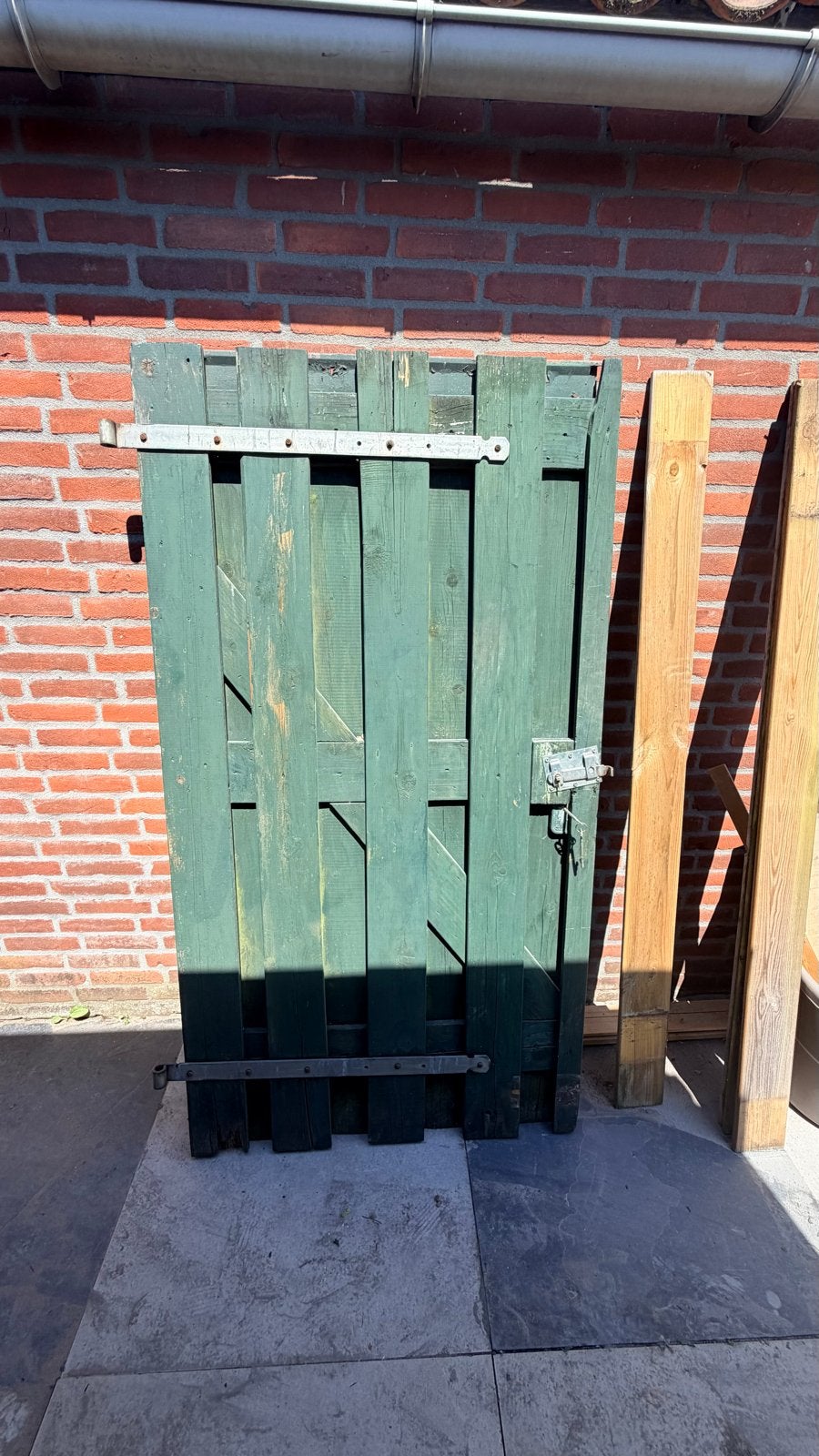 Groen houten tuinpoortje met beslag (180x97cm), Tuin en Terras, Met poort, Gebruikt, Ophalen of Verzenden, Tuinhek