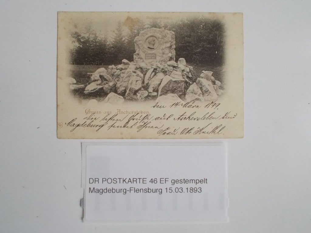 Duitse Rijk, Ansichtkaart Bismarck-Monument Aschersleben1899, Ophalen, Voor 1920, Gelopen, Politiek en Historie