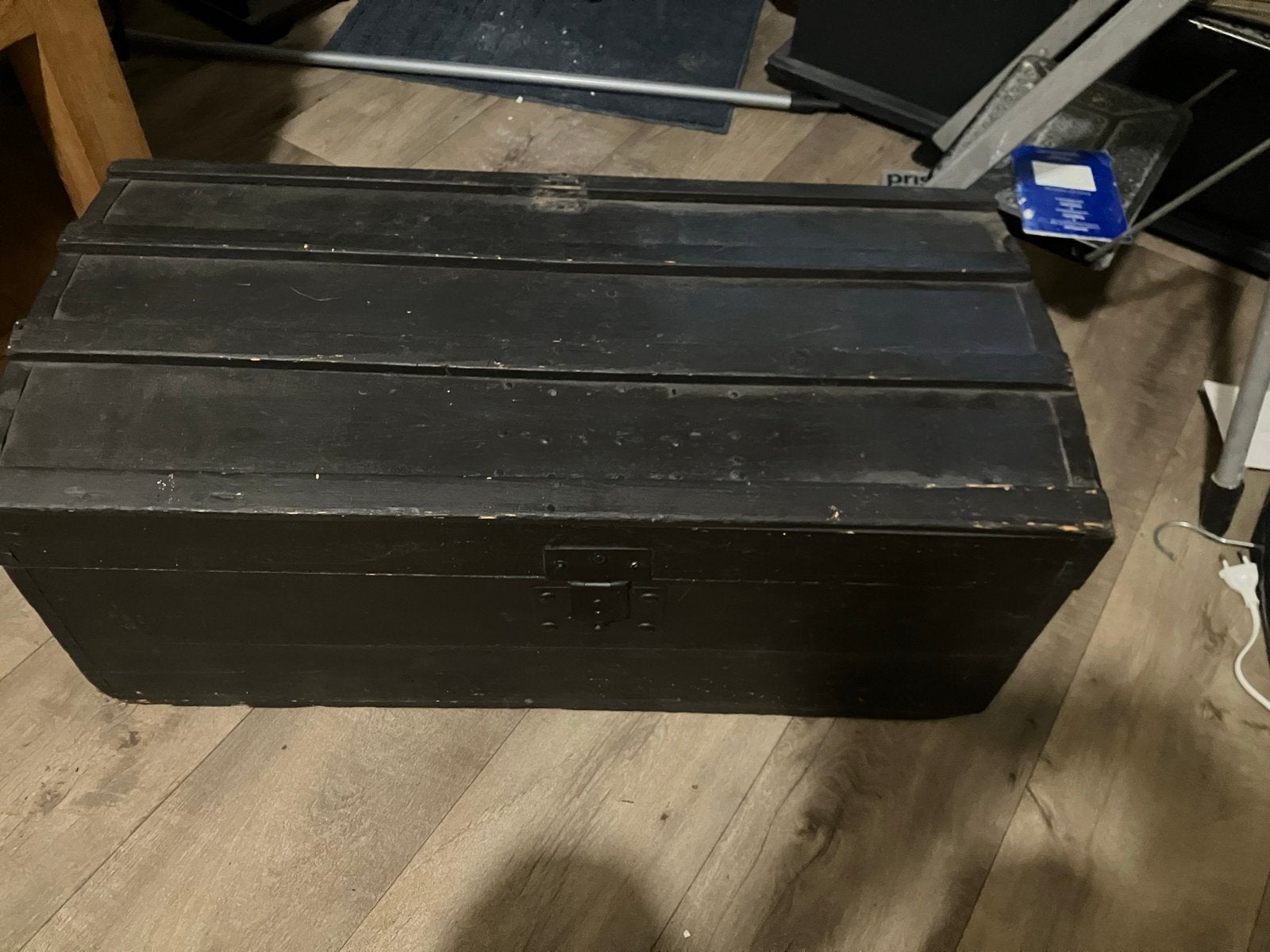Vintage Zwarte Houten Kist - Opbergkist, Ophalen, Gebruikt, 100 tot 150 cm, 75 tot 100 cm