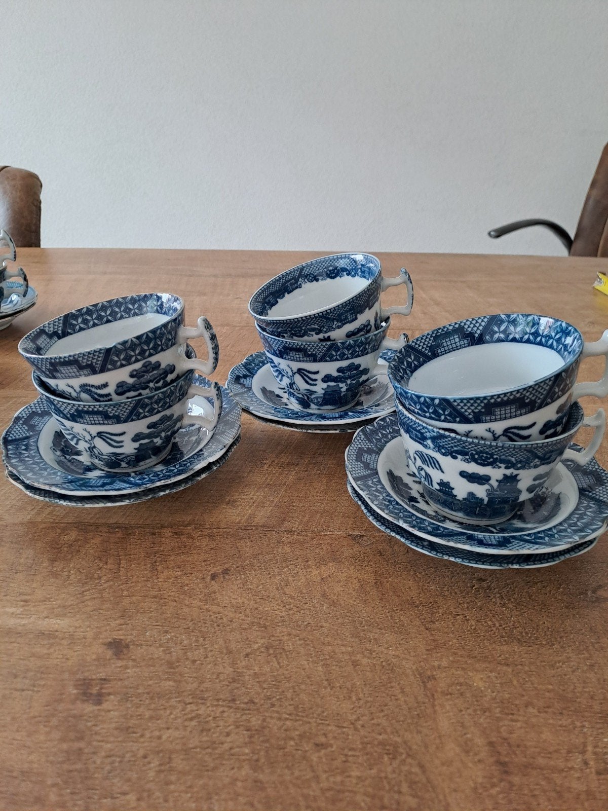 Antieke Porseleinen Mitasse Kop en Schotel - Blue Willow, Ophalen of Verzenden