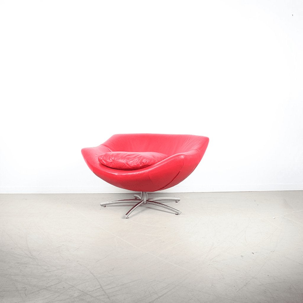 Label Gigi Fauteuil Rood Leer - Aluminium, Huis en Inrichting, Niet ingevuld, Niet ingevuld, Leer, Label