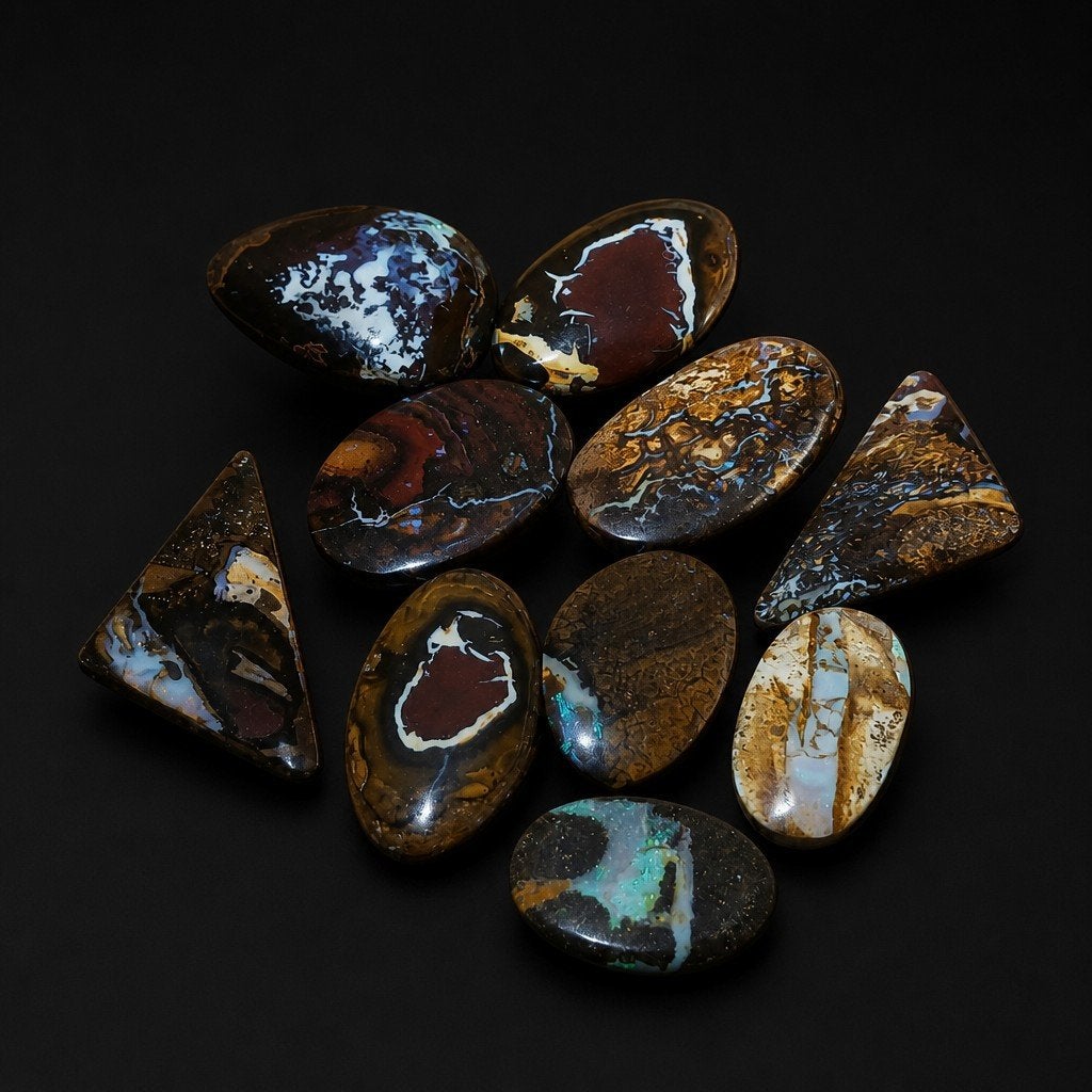 Verzameling van 10 unieke Boulder Opaal cabochons, Sieraden, Tassen en Uiterlijk, Edelstenen, Ophalen of Verzenden, Nieuw