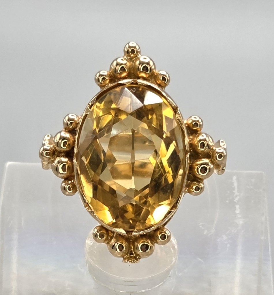 Gouden Vintage design ring edelsteen gele topaas. 2026/561, ., Geel, Ophalen of Verzenden, Zo goed als nieuw