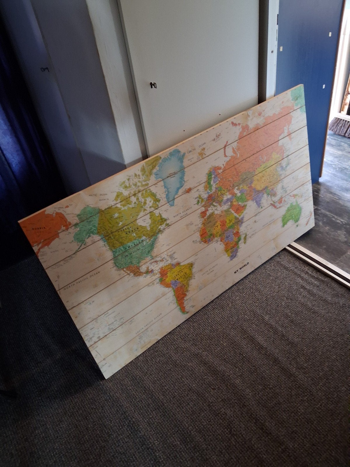 Houten Wereldkaart Wanddecoratie - Vintage Stijl, Gebruikt, Hout, Ophalen of Verzenden, Wandbord of Wandpaneel