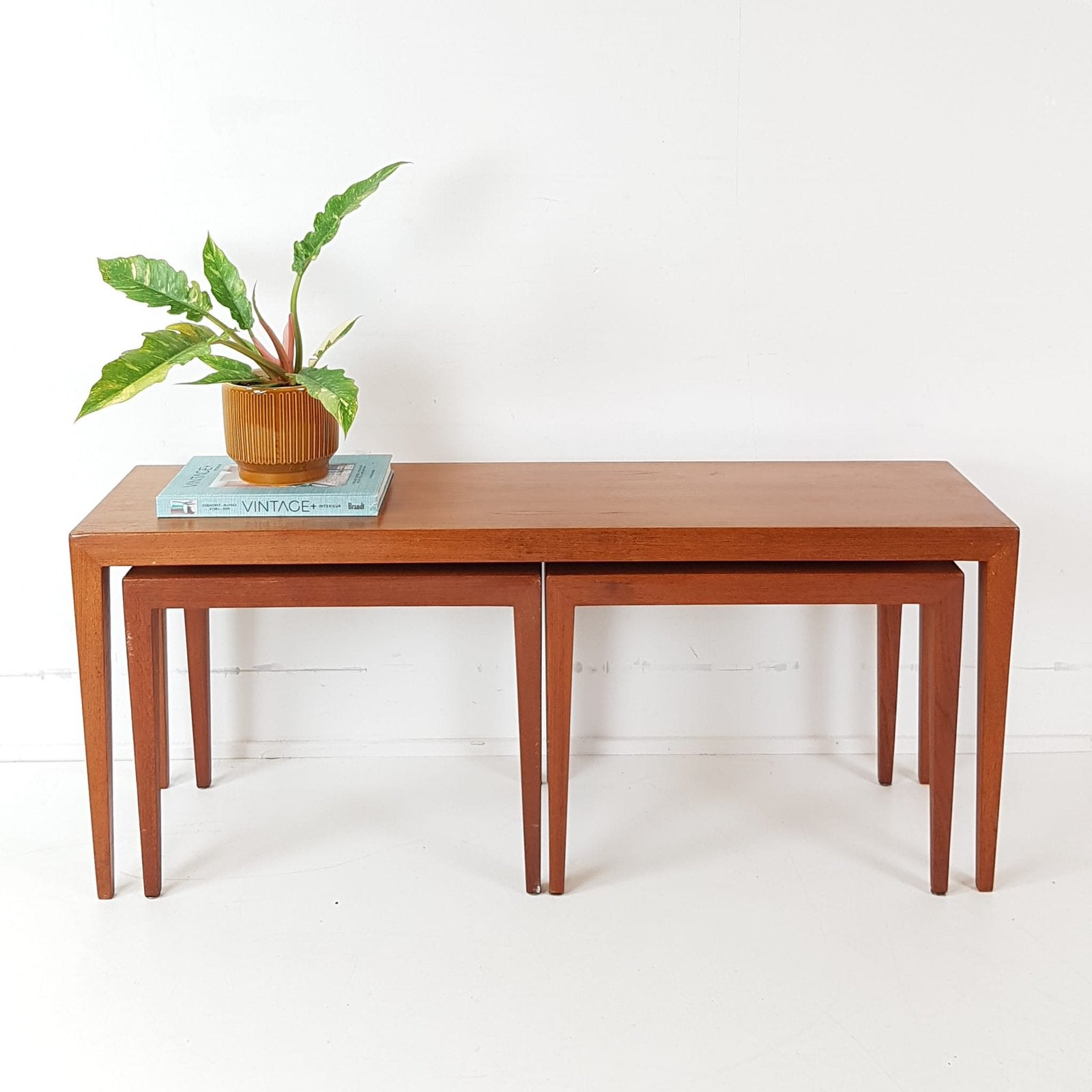 Set bovenkamp | 3x salontafel bijzettafeltjes teak, Ophalen of Verzenden, Zo goed als nieuw, Rechthoekig