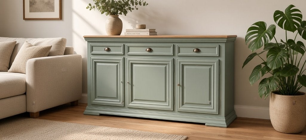 Eiken dressoir Urban groen, Huis en Inrichting, 150 tot 200 cm, Eikenhout, Met lade(s), Ophalen of Verzenden