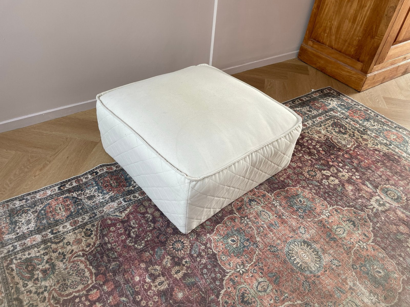 Beige Hocker Rivièra Maison - 65x60x28/30 cm, Huis en Inrichting, Ophalen, Vierkant, Zo goed als nieuw, Stof