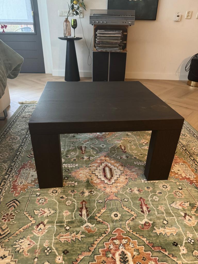 Donkerbruine vierkante salontafel, Ophalen, Gebruikt, Vierkant, 50 tot 100 cm