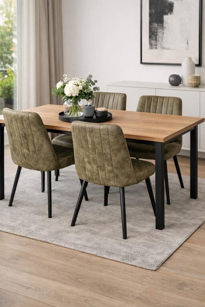 Nieuwe eettafel stoelen groen 4 stuks voor maar €150!, Ophalen of Verzenden, Nieuw, Overige kleuren