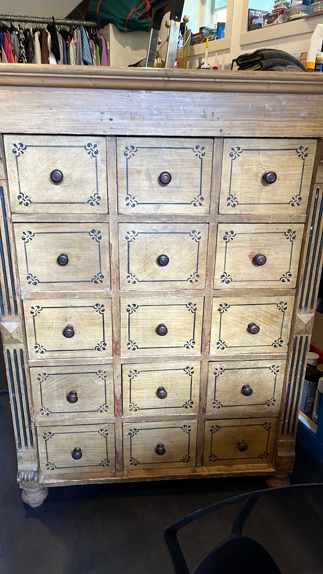 Houten kast industrieel met lades, Ophalen, 100 tot 150 cm, 5 laden of meer, Zo goed als nieuw