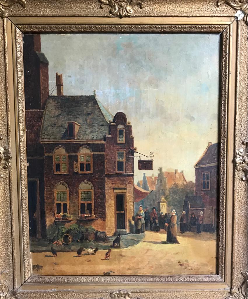 Oud-hollands stadsgezicht paneel, Antiek en Kunst, Verzenden