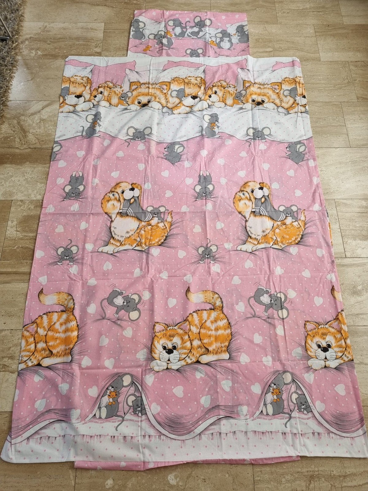 Nieuw roze kinderdekbedovertrek katten honden vintage, Kinderen en Baby's, Kinderkamer | Beddengoed, Ophalen of Verzenden, Nieuw