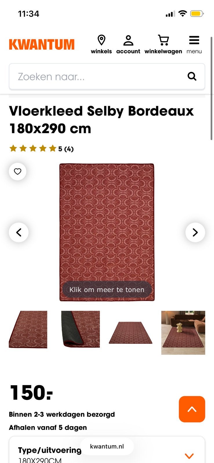 Bordeauxrood/roze vloerkleed Selby kwantum, Ophalen, Zo goed als nieuw