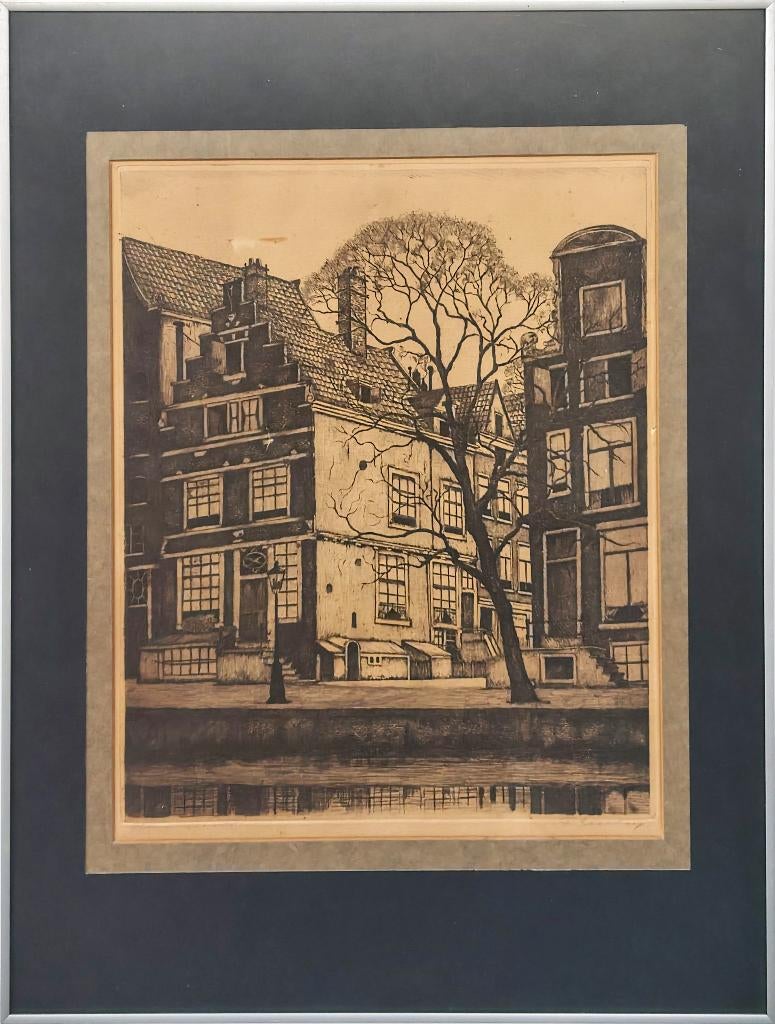 Herengracht - Kunstenaar: Frans Everbag, Antiek en Kunst, Stadsgezicht, Ophalen of Verzenden, Gesigneerd, 29 cm