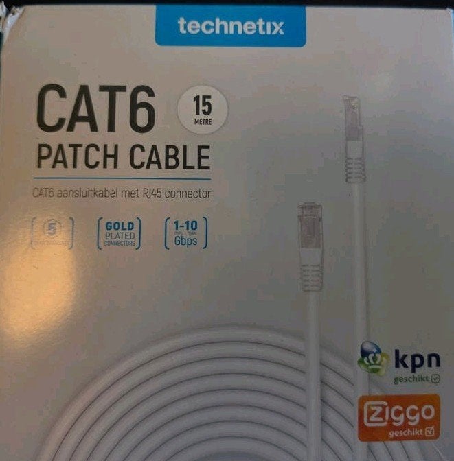 Technetix CAT6 Patchkabel 15 meter - KPN/Ziggo geschikt, Computers en Software, Ophalen, Nieuw