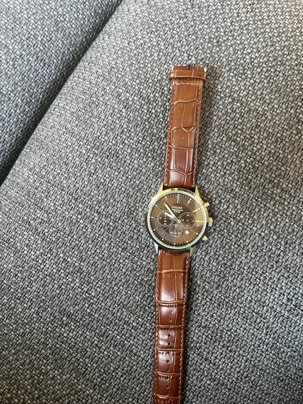 Pulsar Herenhorloge met Bruine Leren Band, Sieraden, Tassen en Uiterlijk, Overige merken, Leer, Staal, Polshorloge