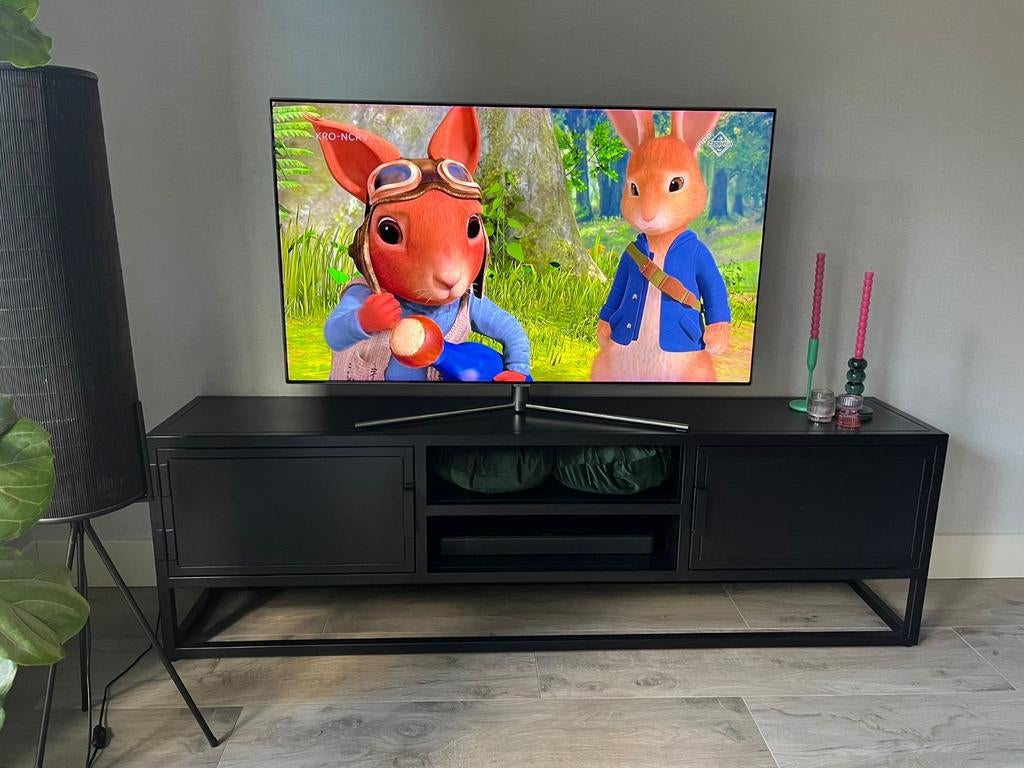 Mooie industrieel tv meubel zwart, Huis en Inrichting, Ophalen of Verzenden, Zo goed als nieuw, 25 tot 50 cm, Minder dan 100 cm