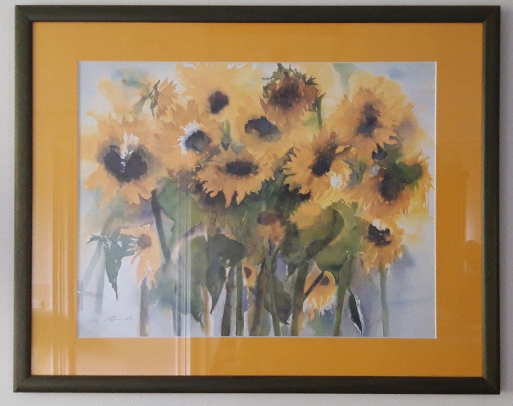 aquarel van zonnebloemen, Bijzondere lijst, Papier, Ophalen, Bloemen