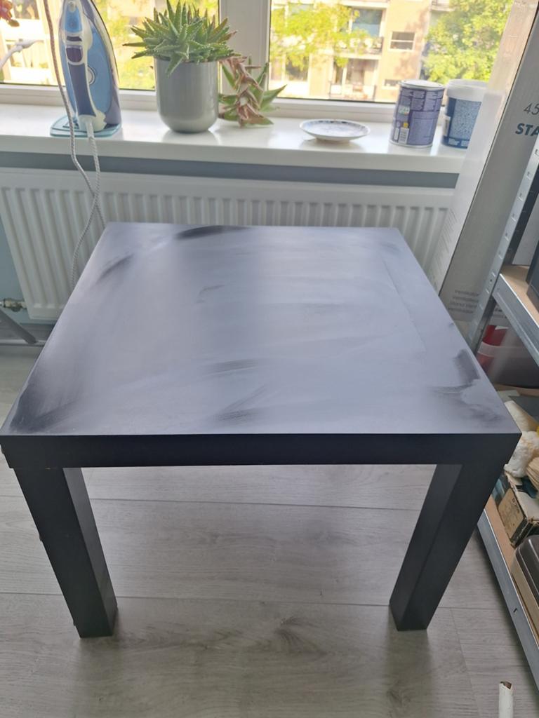 Zwart mat Ikea Lack tafel, Ophalen, 50 tot 100 cm, Vierkant, Tot twee personen