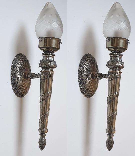2 zware Art Deco Empire stijl wandlampen / toortsen, Huis en Inrichting, Lampen | Wandlampen, Ophalen of Verzenden, Zo goed als nieuw