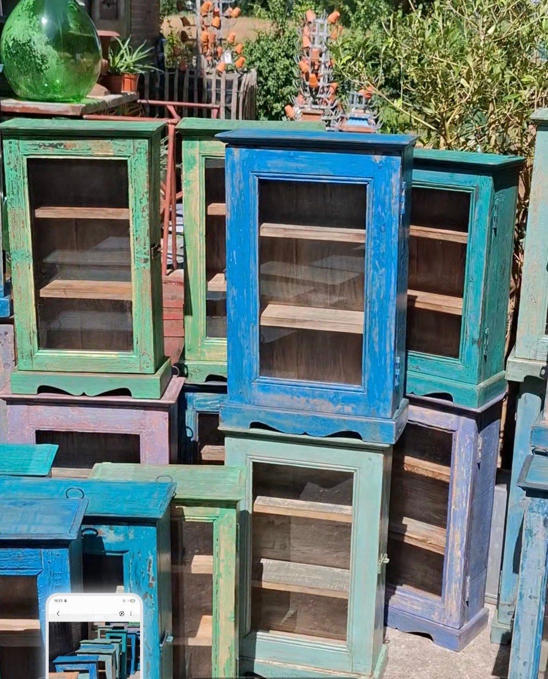 Oude vintage wandkastje kastje ibiza boho vitrinekastje groe, Huis en Inrichting, Kasten | Overige, Ophalen of Verzenden, N, T