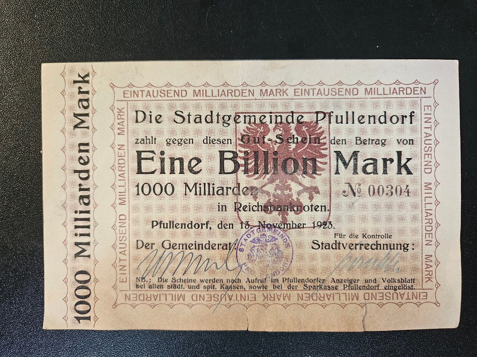 Duitsland Pfullendorf Baden stadt 1923 scheurtje, Postzegels en Munten, Bankbiljetten | Europa | Niet-Eurobiljetten, Ophalen of Verzenden