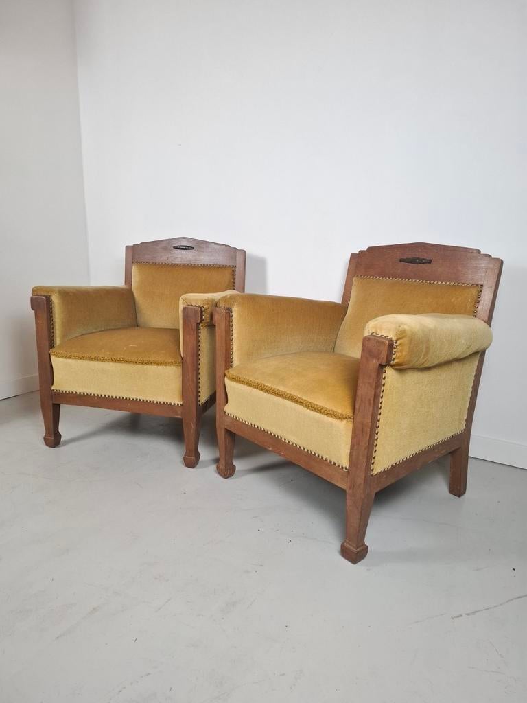 Set van 2 art deco fauteuils Amsterdamse School jaren 20, Ophalen of Verzenden, Gebruikt, 50 tot 75 cm