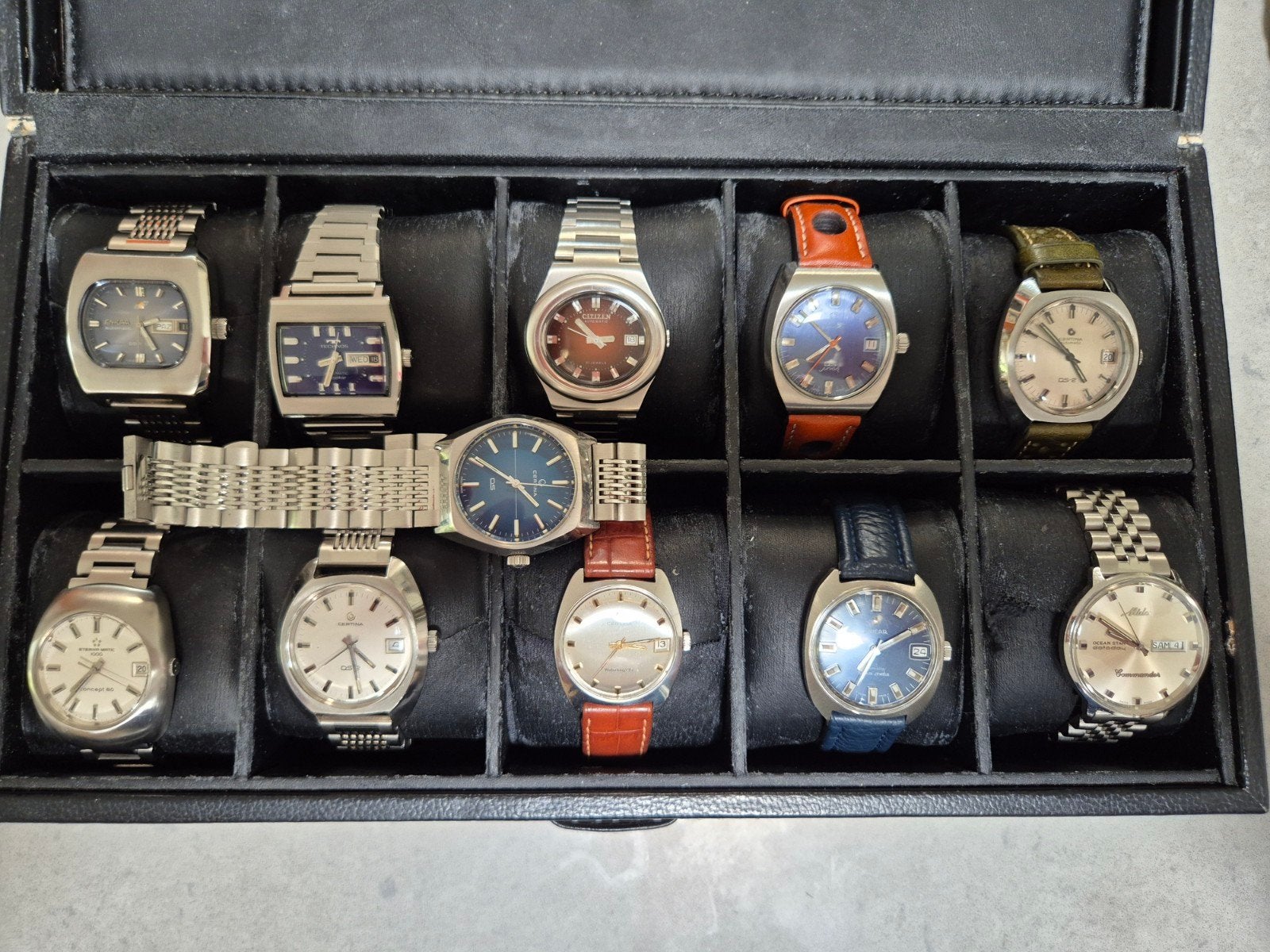 partij vintage Technos Certina Enicar Mido Eterna, Sieraden, Tassen en Uiterlijk, Horloges | Heren, Overige merken, Staal, Staal