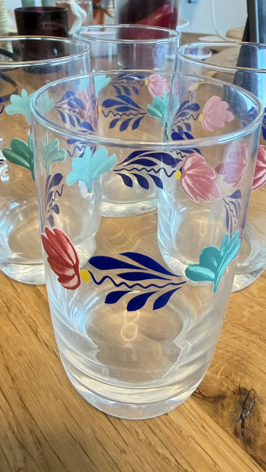8 boerenbont limonade glazen, Verzamelen, Glas en Borrelglaasjes, Ophalen, Zo goed als nieuw, Overige typen