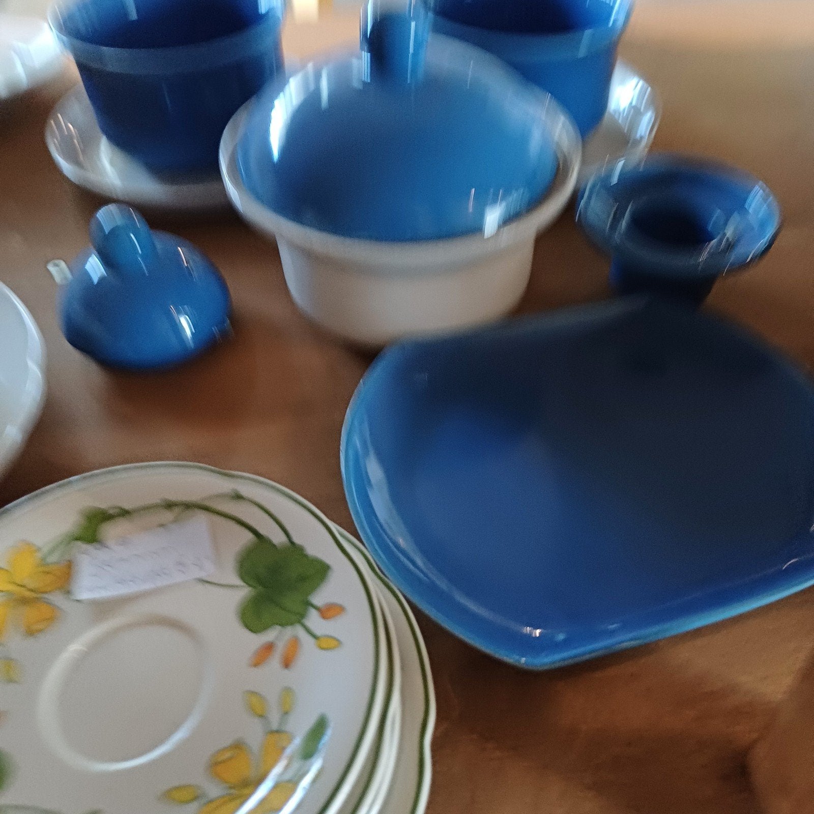 Driehoek Servies Huizen Blauw Wit, Ophalen of Verzenden