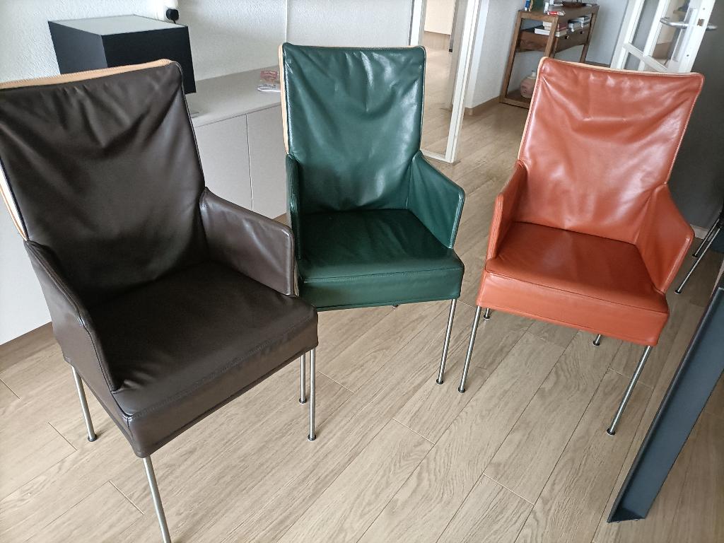 2 groene 2 cognac 2 bruine stoelen, Huis en Inrichting, Stoelen, Ophalen, Gebruikt, Overige kleuren, Leer