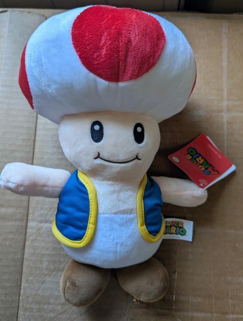 Super Mario Toad Knuffel - Nieuw met label, Overige typen, Nieuw, Ophalen of Verzenden, Met label