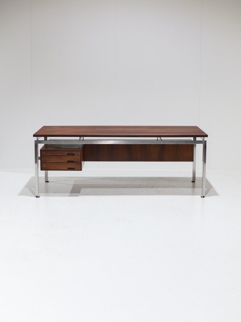 Zeldzaam bureau Poul Kjaerholm staal palissander Deens 1950s, Huis en Inrichting, Bureaus, Ophalen, -, Hout, -