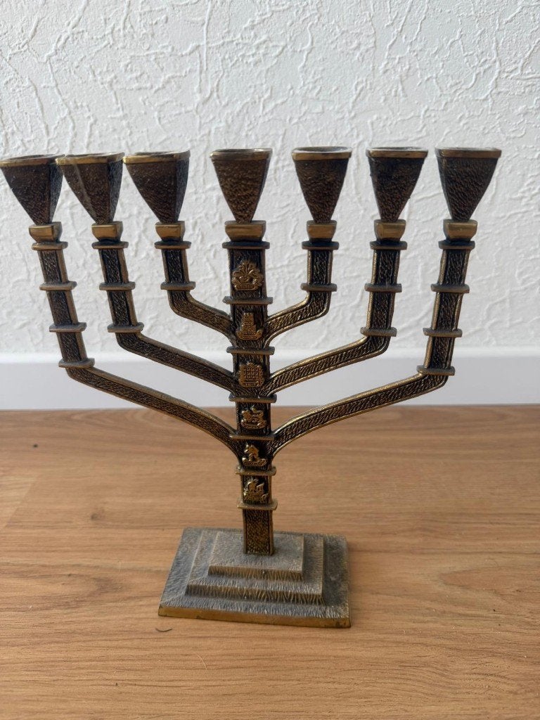Vintage Israëlische menora – 7-armige kandelaar, Ophalen, Koper of Brons