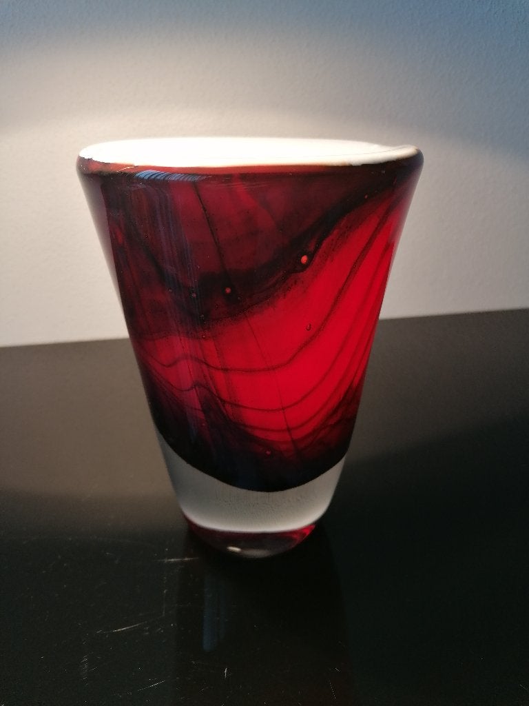 Italie Vaas Rood Oranje Wit Glas Vlammen 1980, Ophalen of Verzenden