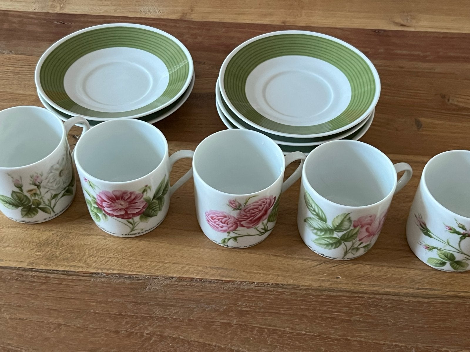 5 kop en schotels PJ Redoute Rosier nr 1V en nr. 11 V1, Gebruikt, Overige merken, Klassiek, Ophalen of Verzenden