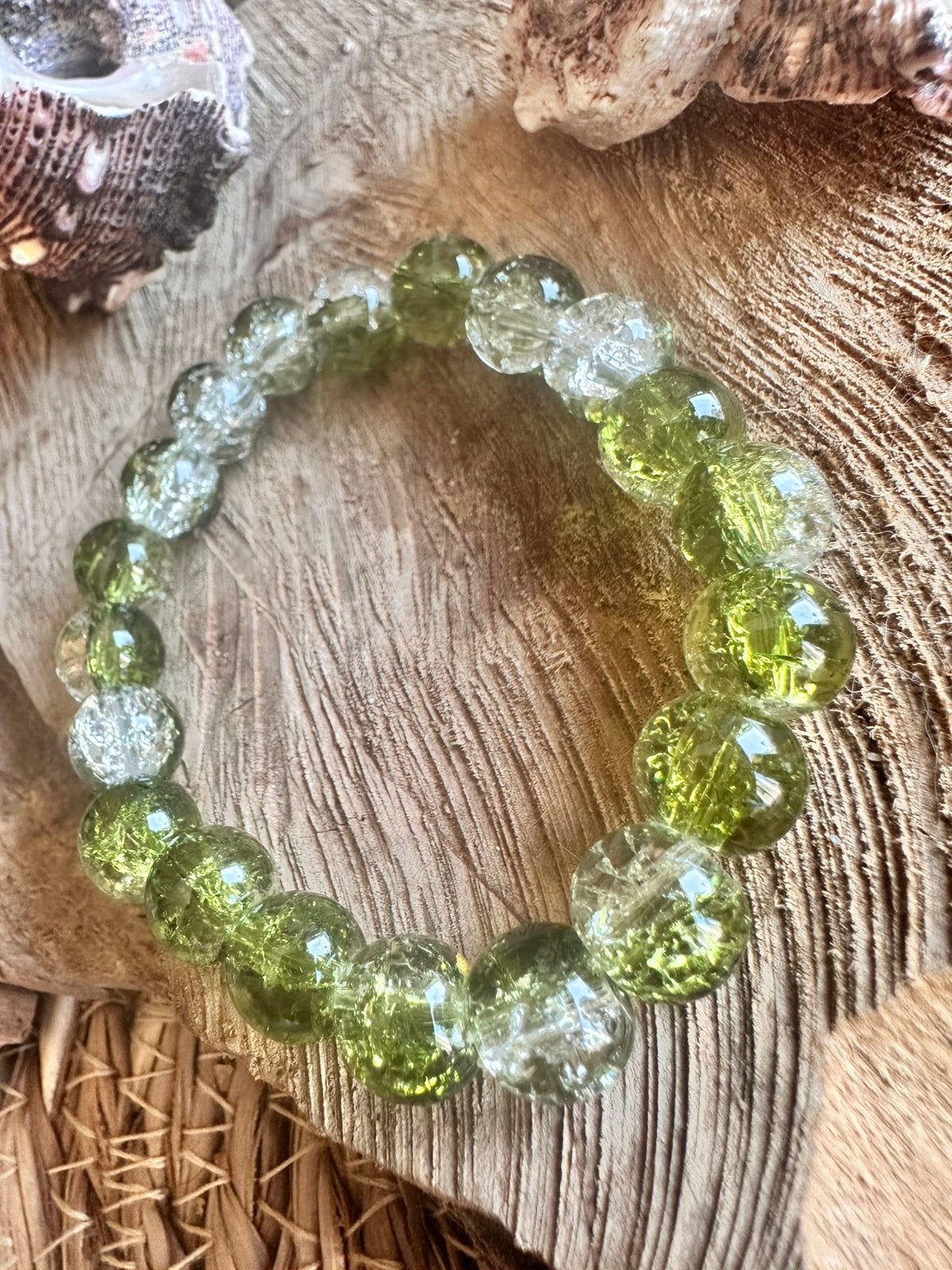 Glazen kralenarmband / groen / multilayer / stackable, Ophalen of Verzenden, Zo goed als nieuw, Groen, Overige materialen