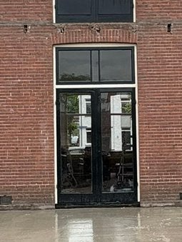 Antiek kozijn met tuindeuren en bovenlicht, Ophalen, Gebruikt, Deurkozijn, 150 tot 225 cm