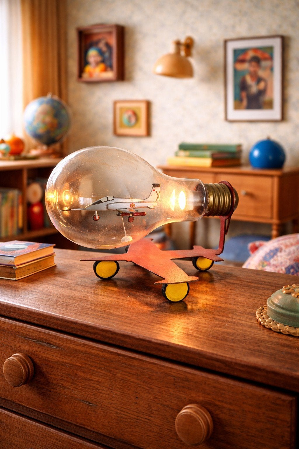 Uniek Antiek Kinderlampje - Handgemaakt Vliegtuig Design, Ophalen of Verzenden