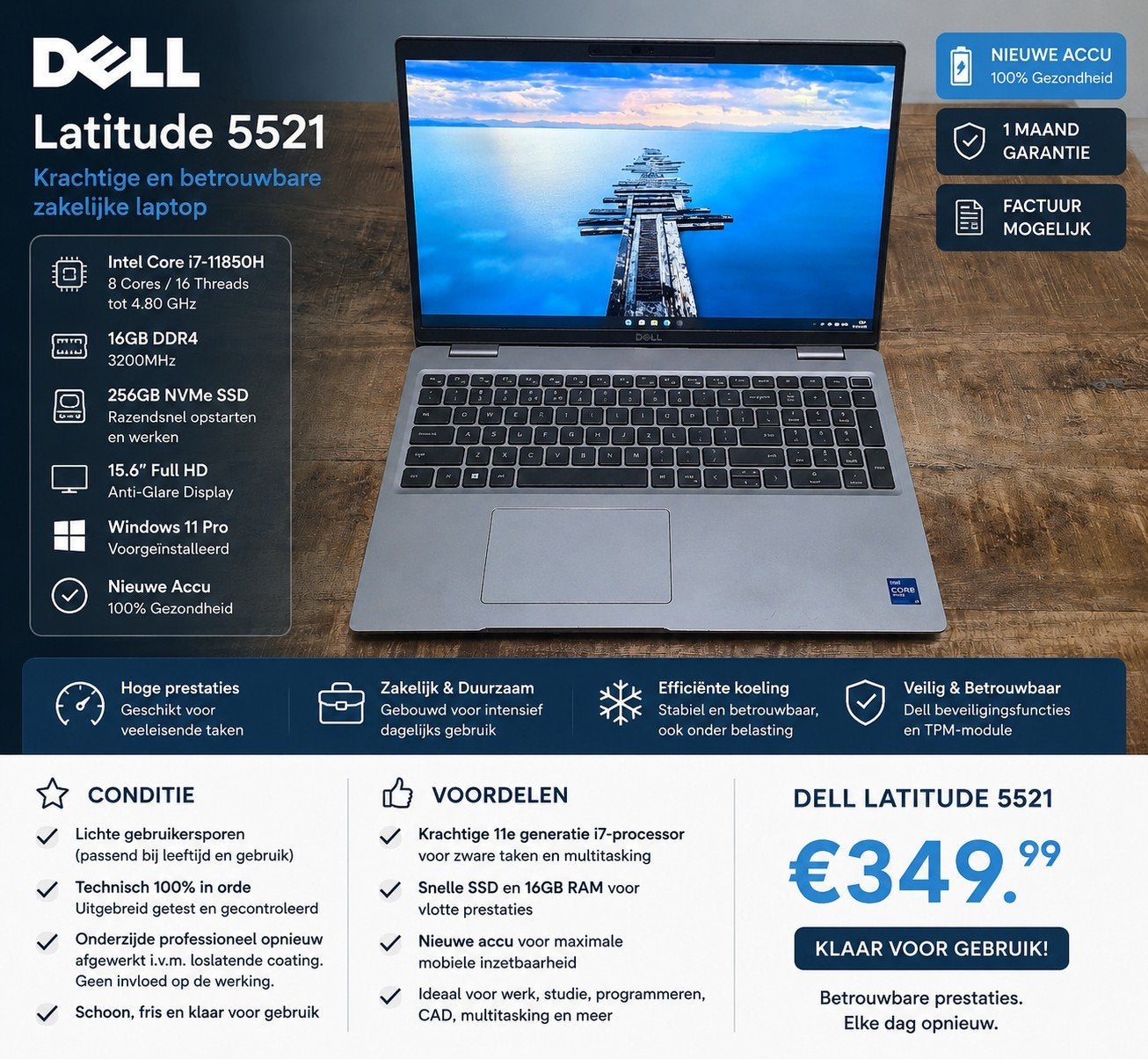 🔥Dell Latitude 5521 i7-11850H 16GB | Nieuwe Accu ✅, Computers en Software, Dell latitude, Refurbished, Intel® Core™ i7 , Ophalen of Verzenden