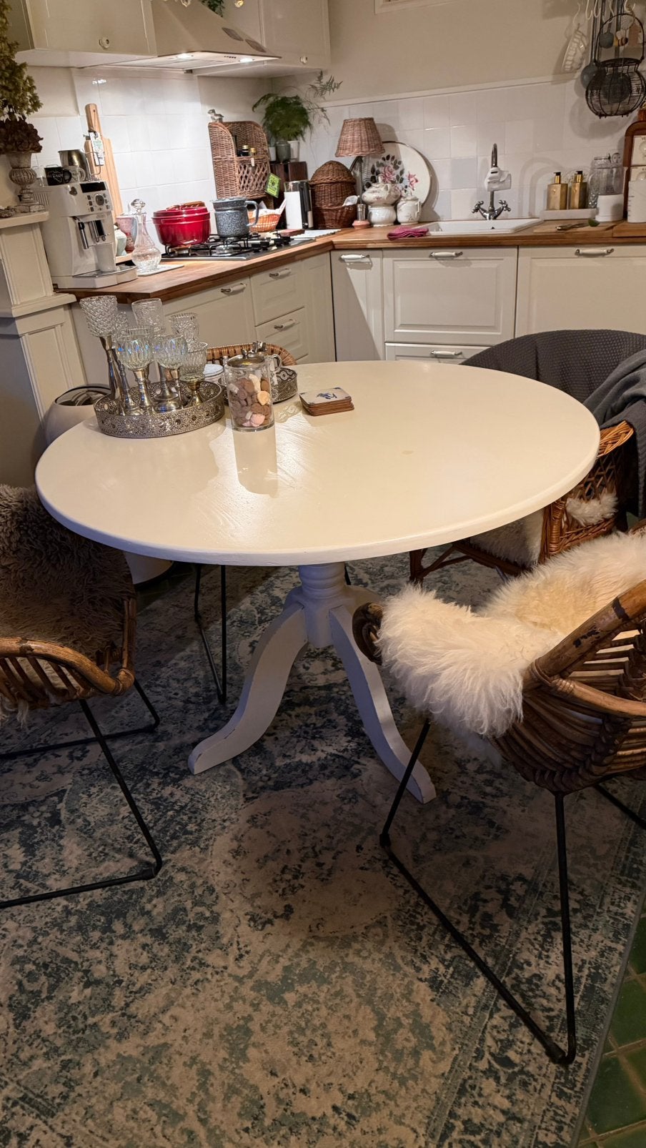 Witte ronde tafel, Ophalen, Gebruikt, 100 tot 150 cm, Rond