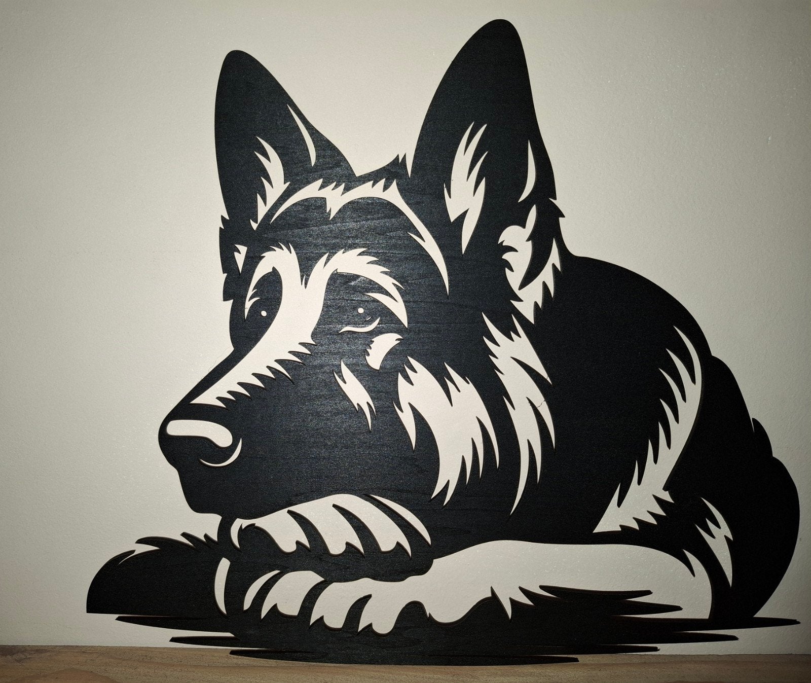 nieuw, Schattige Houten Wanddecoratie Herdershond, Ophalen of Verzenden, Nieuw, Zwart, Hout