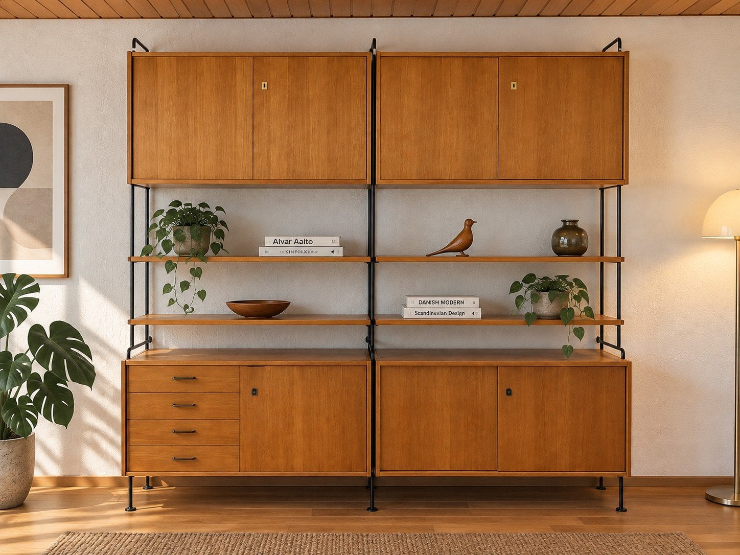 Omnia Hilker wandsysteem jaren 60 Mid Century, Gebruikt, 150 tot 200 cm, Teakhout, Ophalen of Verzenden