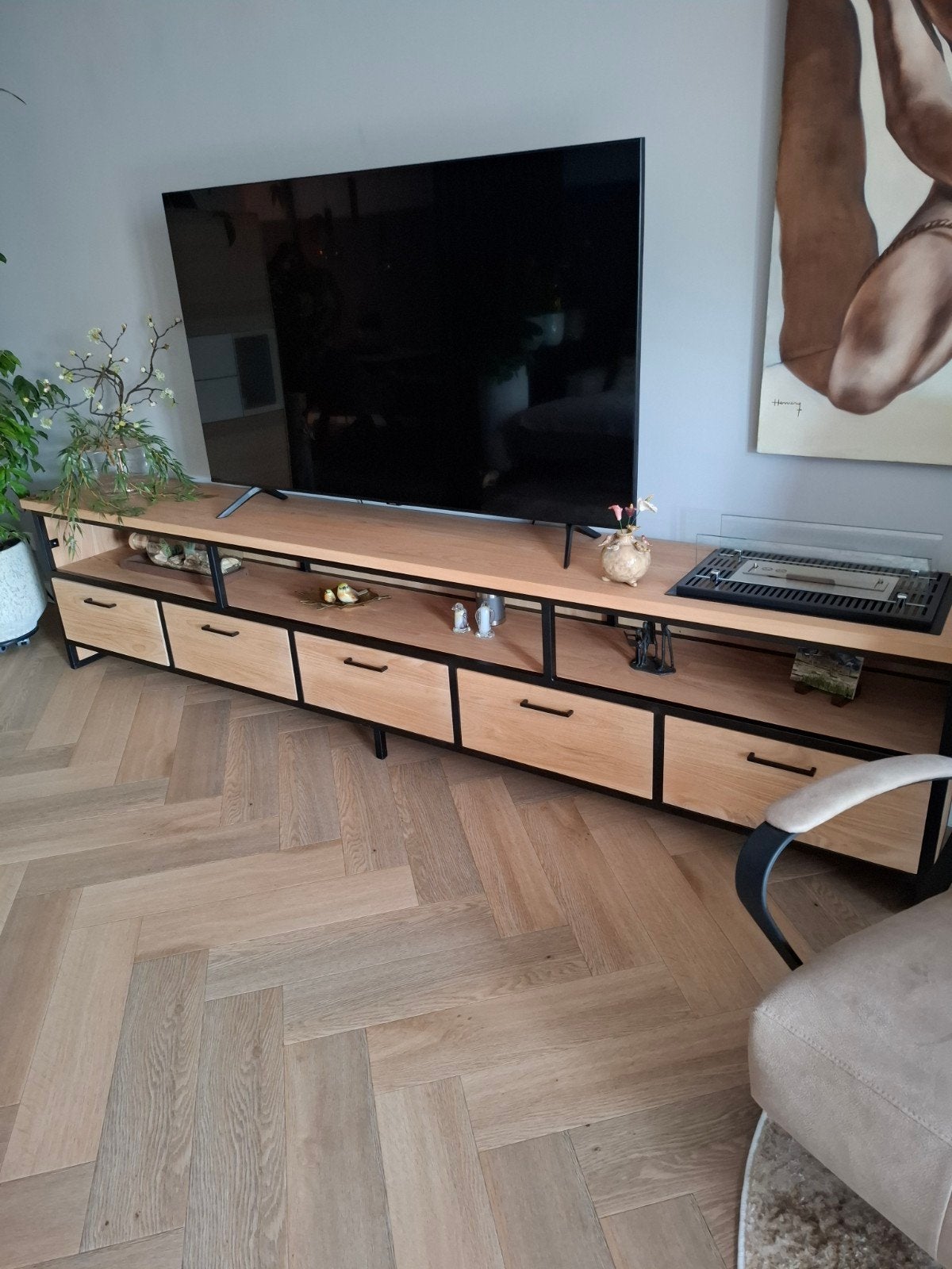 Tv kast 2,95 mtr lang massief hout, Huis en Inrichting, Kasten | Televisiemeubels, Ophalen, 25 tot 50 cm, 200 cm of meer, Minder dan 100 cm