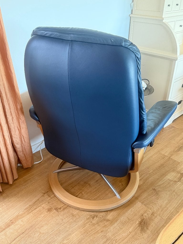 Leren Stressless Surise Relaxfauteuil - Blauw, Huis en Inrichting, Modern, Comfortabel, Gebruikt, 75 tot 100 cm, 75 tot 100 cm