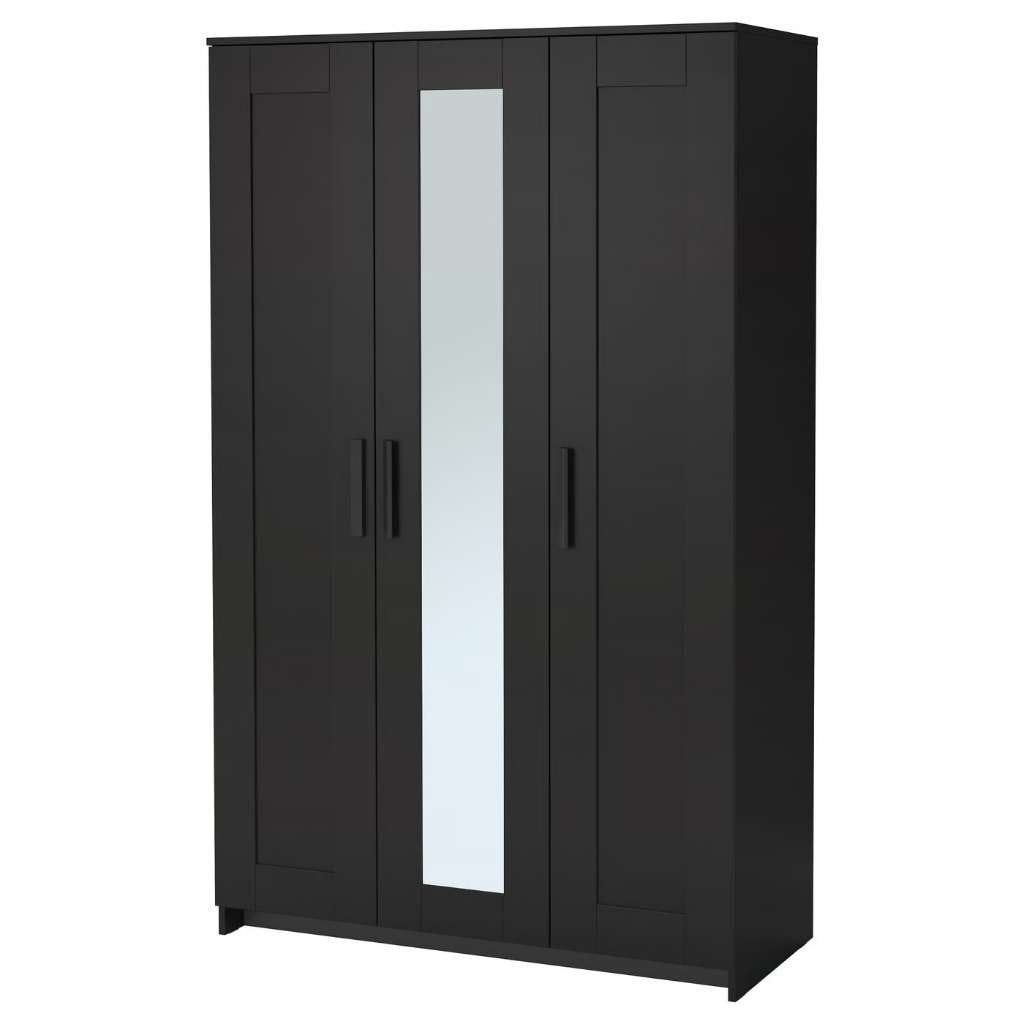BRIMNES Kledingkast met 3 deuren, zwart, 117x50x190 cm, Ophalen, Overige materialen, Met deur(en), 100 tot 150 cm