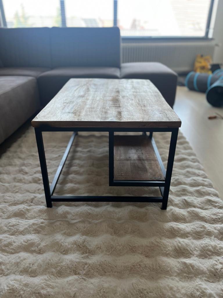 Industriële Mangohouten Salontafel Zwart Stalen Frame, Ophalen, Gebruikt, 50 tot 100 cm, Minder dan 50 cm
